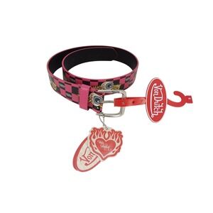 Von Dutch Belt Unisex Small Pink Black New Flying Eyeball Checkered Streetwear